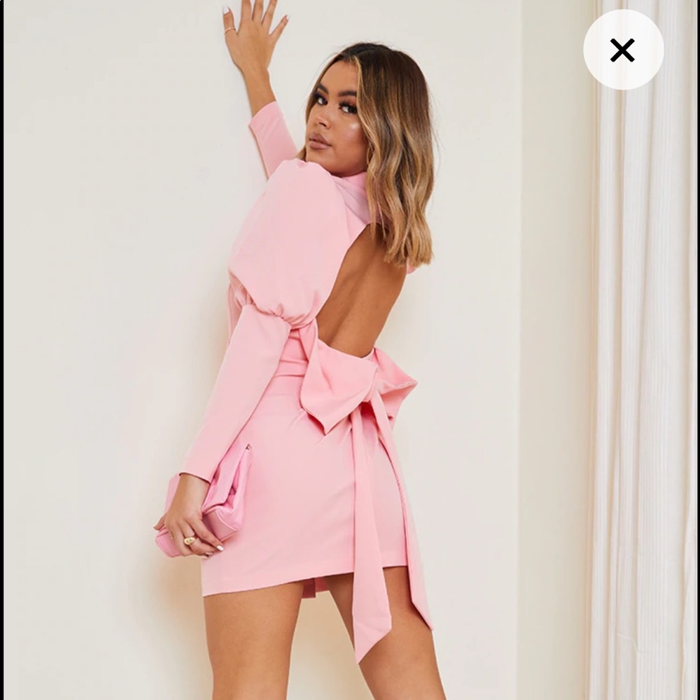 NEW PrettyLittleThing pink bow blazer dress XS